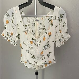 Reformation Cream Floral Blouse